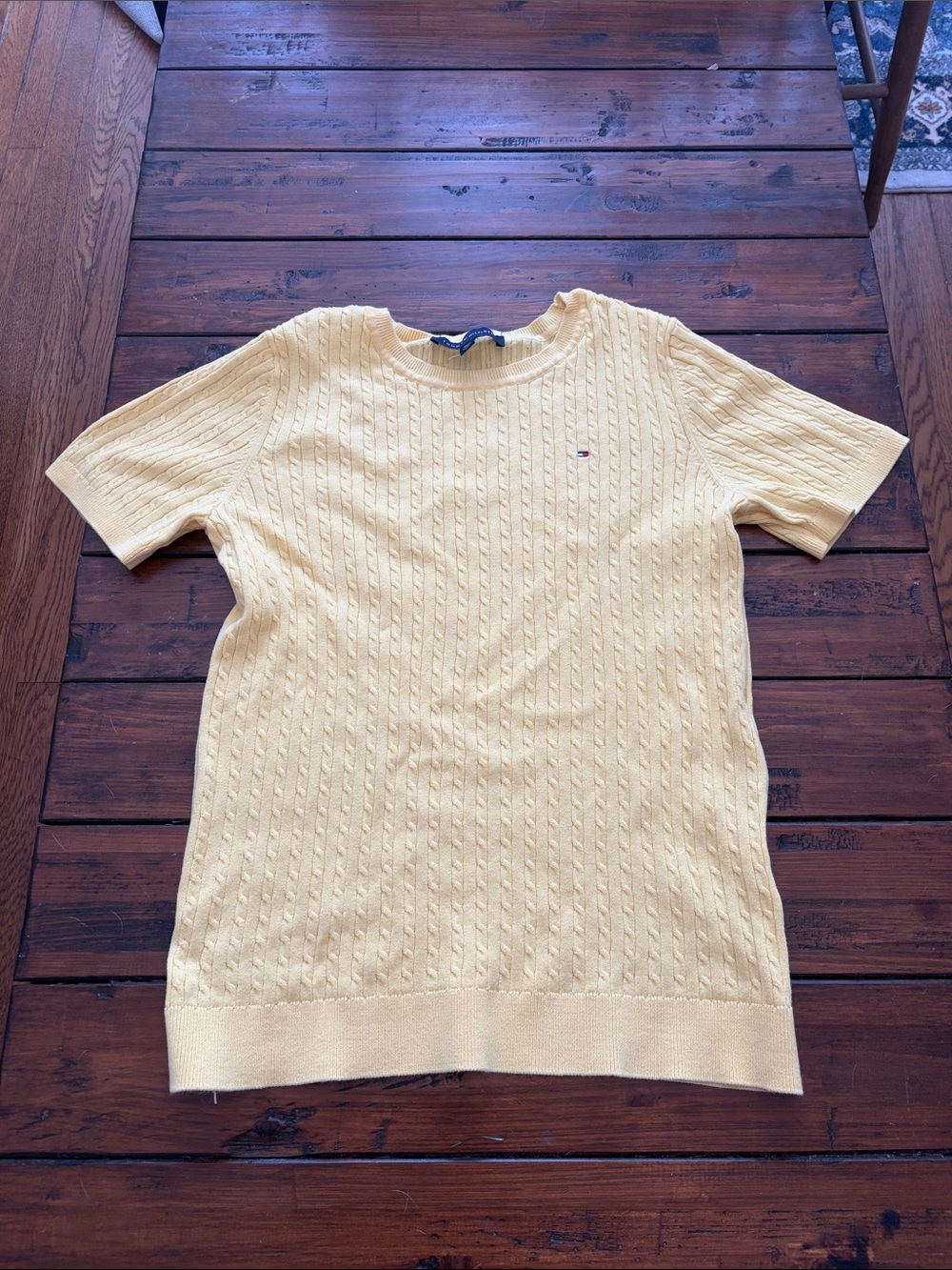 Tommy Hilfiger Pale Yellow Cable-Knit Short Sleeve Tee